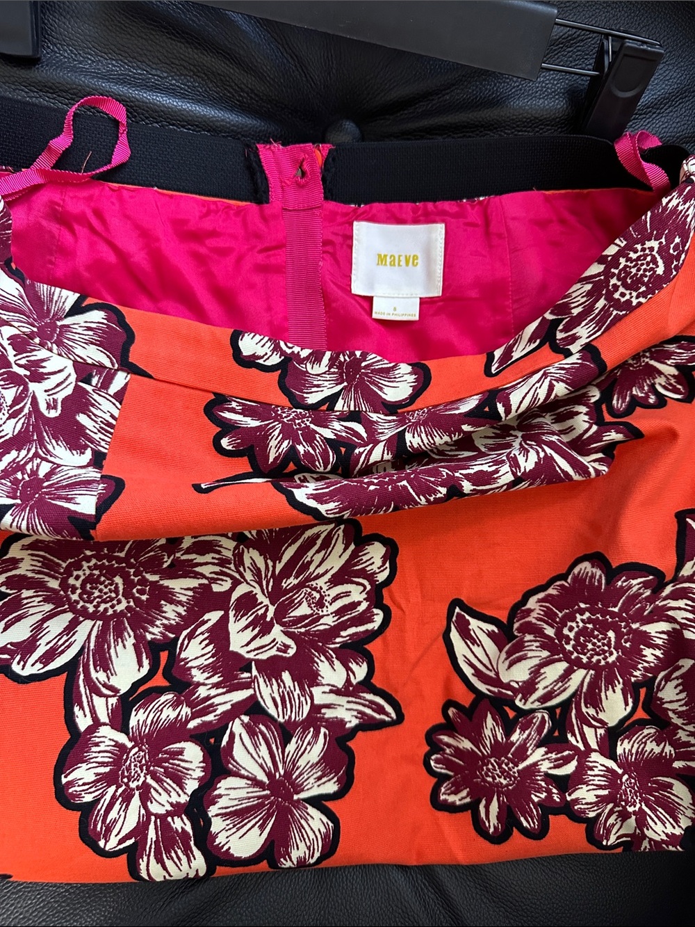 Maeve Orange Floral Pencil Skirt with Burgundy and Cream Flowers
